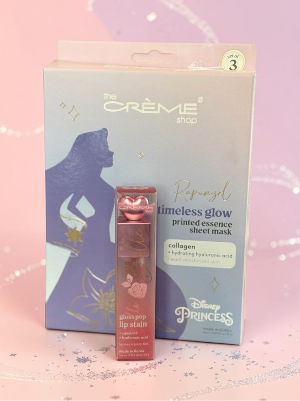 Creme Shop Disney Princess Sheet Mask Set + Lip Stain Bundle